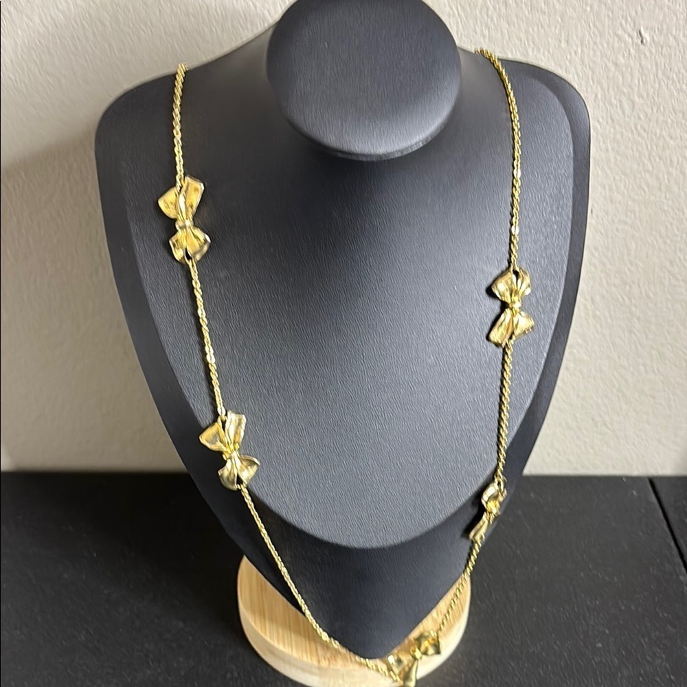 J. Crew Long Chain Elegant Gold Tone Bow Necklace